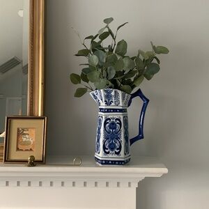 Ceramic Blue and White Floral Pitcher‎ Decor